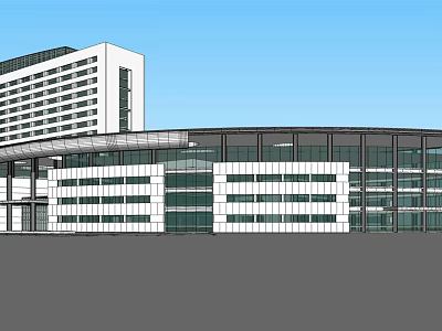 Modern Multi Storey Building Exterior With White Facade Glass Elements And Curved Design 3d model