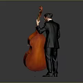 Man in Black Suit Playing Acoustic Double Bass in Formal Music Performance Setting