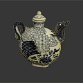 Dragon Sculpture Carving Featuring Blue And White Pattern Dragon Head Spout Decorative Design And Lid