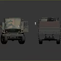 Two Military Trucks Camouflage And Green Open Cargo Bed 3D Rendering