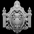 Ornate White Relief Decorative Element With Floral Scroll And Circular Design