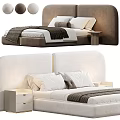 Modern Double Bed With Upholstered Headboard White Bedding Soft Throw And Bedside Table 3d model