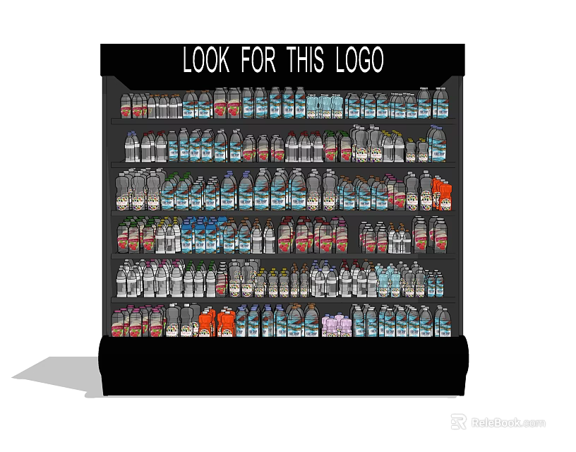 Refrigerator Freezer Display Featuring Look For This Logo And Bottled Drinks 3d model 