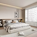Modern Bedroom Interior Design With Large Bed Nightstand Decorative Art And Window Curtains