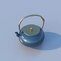 Tea Serving Set With Black Tray Blue Teapot And White Teacups 3d model