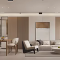 Modern Dining and Living Room Interior Design With Sofa Dining Table Chairs Artwork and Plant