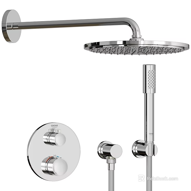 Modern Chrome Shower Faucet With Rainfall Showerhead Handheld Spray And Control Knobs 3d model