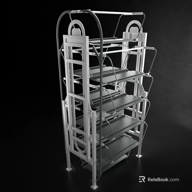 Metal Frame Display Shelving Unit With Multi Tiered Design For Retail 3d model