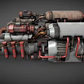 Industrial Mechanical Equipment 3D Model Featuring Cylindrical Parts And Red Gray Pipes