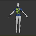 Green Reflective Vest Over Blue Short Sleeved Shirt On White Mannequin