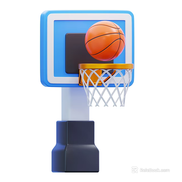 Basketball Sports Equipment with Blue Backboard Orange Ball White Net and Black Base 3d model 