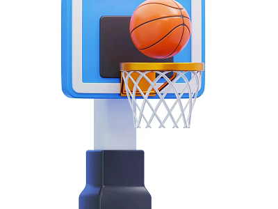 Basketball Sports Equipment with Blue Backboard Orange Ball White Net and Black Base 3d model