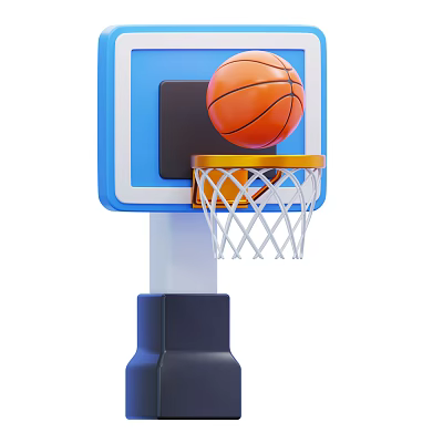 Basketball Sports Equipment with Blue Backboard Orange Ball White Net and Black Base 3d model
