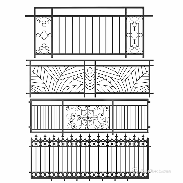 Various Ornate Iron Fence Designs With Decorative Patterns And Intricate Details 3d model 