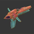 Futuristic Red And Teal Water Vehicle With Streamlined Design And Transparent Cabin
