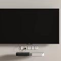 Wall Mounted Black TV on Light Colored Wall with Power Socket and Two Devices Below 3d model
