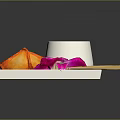 Delicious Fried Wontons Served With Pink Beverage And Orchid On White Plate With Chopsticks