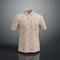Short Sleeve Striped Patterned Shirt in Beige Color with Collared Design for Casual Wear