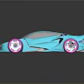 Blue Futuristic Concept Sports Car With Pink Rims And Sleek Aerodynamic Body