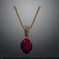 Elegant Golden Chain Necklace With Oval Red Gemstone Pendant And Small Diamond Accents