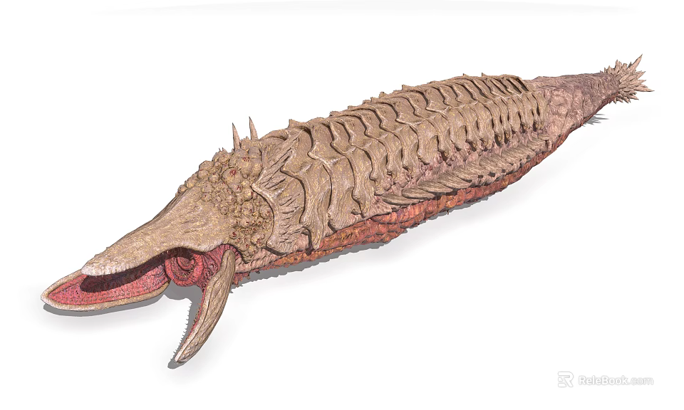 Fierce Game Movie Character With Scaly Body Open Mouth Sharp Teeth And Spikes 3d model 