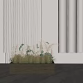 Bonsai Potted Plant in Wooden Pot with Green and Purple Foliage Against Striped Wall