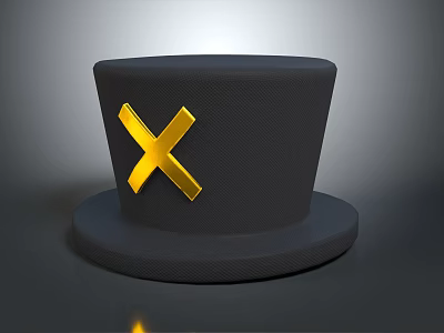 Black Top Hat With Gold X Symbol Classic Stylish Daily Living Accessory 3d model