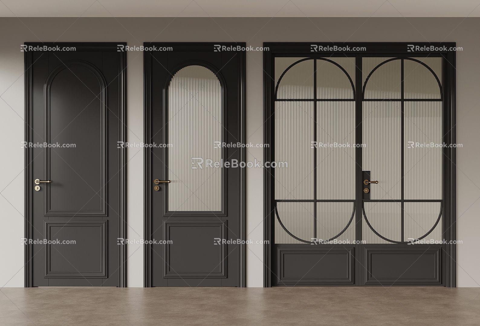 French retro style single door glass door opposite door 3d model