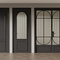 French retro style single door glass door opposite door 3d model