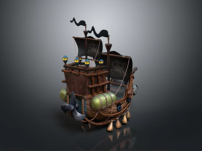 Detailed Decorative Pirate Ship Model With Sails Lanterns And Wooden Accents 3d model