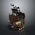 Detailed Decorative Pirate Ship Model With Sails Lanterns And Wooden Accents