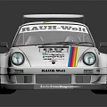 White Race Car With Number 89 Rainbow Stripes Rear Spoiler And Sponsor Logos