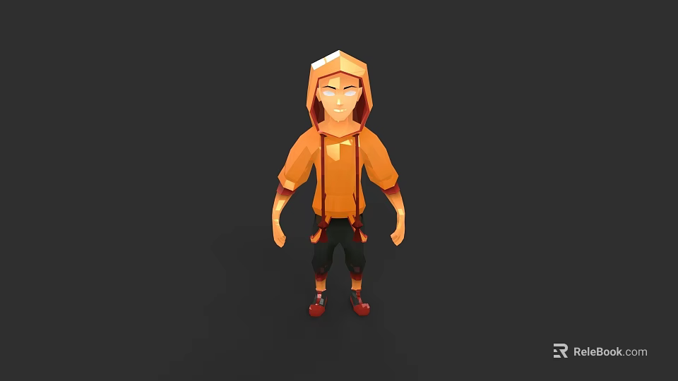 3D Game Character Wearing Orange Hoodie Black Pants And Red Shoes 3d model 