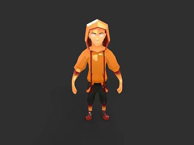 3D Game Character Wearing Orange Hoodie Black Pants And Red Shoes 3d model