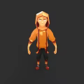 3D Game Character Wearing Orange Hoodie Black Pants And Red Shoes