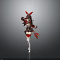 Anime Female Character Design With Red Bow Dark Hair Red Black Outfit White Stockings And Red Props