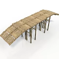 Traditional Bamboo Shelter With Sloped Tiled Roof And Support Poles