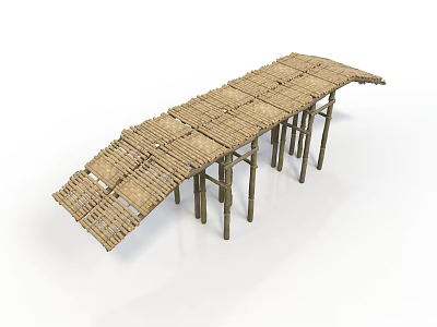 Traditional Bamboo Shelter With Sloped Tiled Roof And Support Poles 3d model