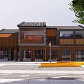 Traditional Modern Commercial Street With Wooden Structure Brick Walls Balconies And Open Square