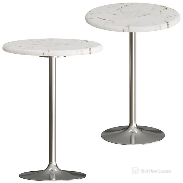 Stylish Modern Side Table With White Marble Top And Silver Metal Legs 3d model 