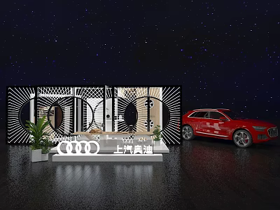 Starry Sky Background With Audi Logo SAIC Audi Sign And Red Car 3d model