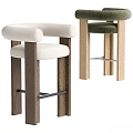 Modern Upholstered Stools With Green And White Seats Armrests And Wooden Legs