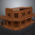 Wooden Two Story Old Town Saloon Building Model With Balcony And Sign