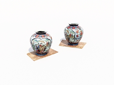 Old Chinese-style pottery jar 3d model