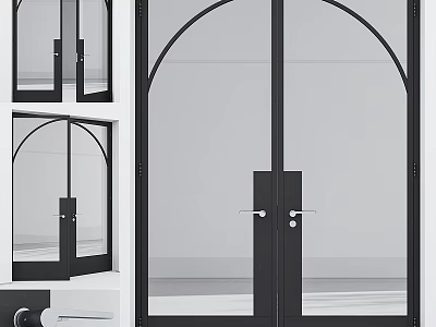 Modern Black Frame Glass Double Doors With Arched Design For Home Interior 3d model