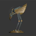 Intricate Bird Sculpture With Metallic Wings Long Legs And Base Stand