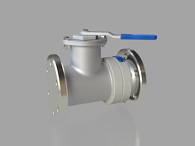 Industrial Stainless Steel Ball Valve with Blue Handle and Flange Connections 3d model