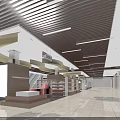 Modern Shopping Mall Store Interior With Wooden Ceiling Lighting Rest Area And Marble Floor