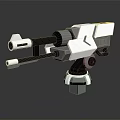 Futuristic Double Barrel Weapon With White Gray Body And Blue Glowing Elements 3d model