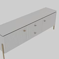 Modern TV Stand With Striped Panels Drawers And Golden Metal Legs